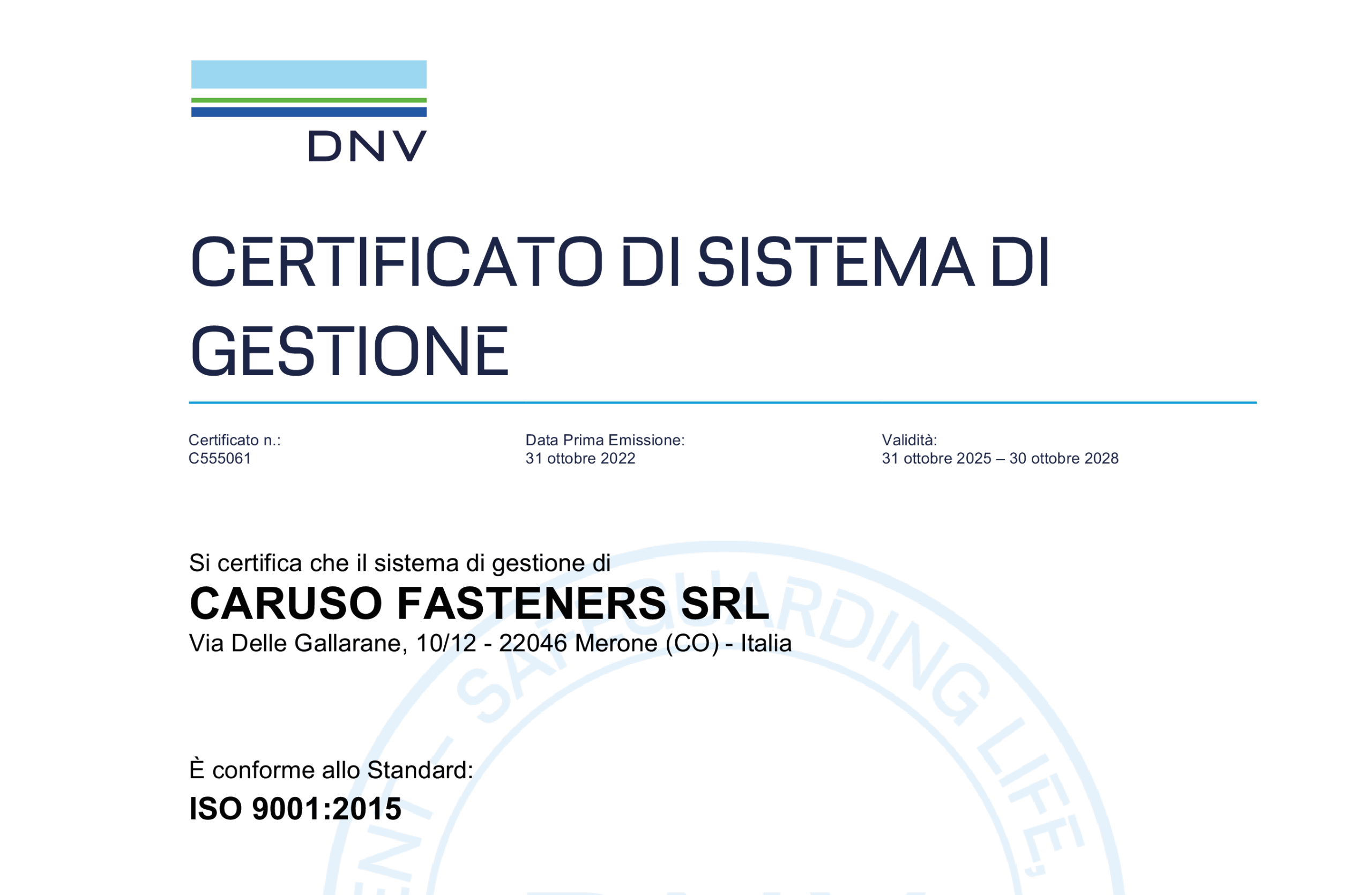 Certificato di sistema di gestione